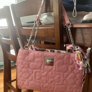 Betsey Johnson Pink Quilted Shoulder Bag with Floral Scarf